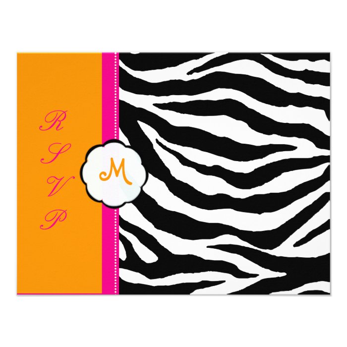 Monogram/Hot Pink/Orange/Zebra RSVP Personalized Invitations