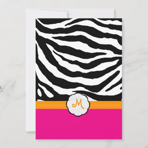 Monogram/Hot Pink/Orange/Zebra Wedding Invitations