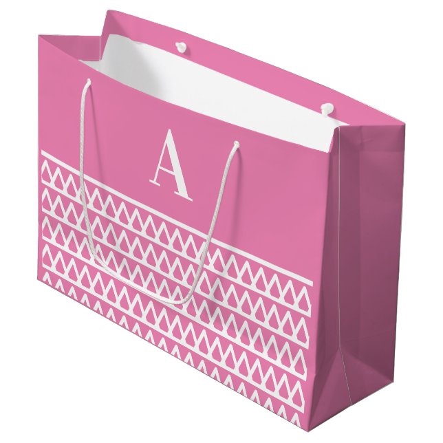 Monogram Hot Pink Pattern Christmas Large Gift Bag (Front Angled)