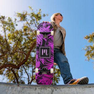 Monogram hot pink purple ombre leaf cool trendy skateboard