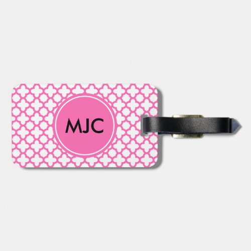 Monogram Hot Pink Quatrefoil Pattern Luggage Tag