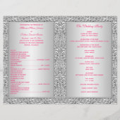 Monogram Hot Pink, Silver Floral Wedding Program (Back)
