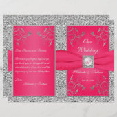 Monogram Hot Pink, Silver Floral Wedding Program (Front/Back)