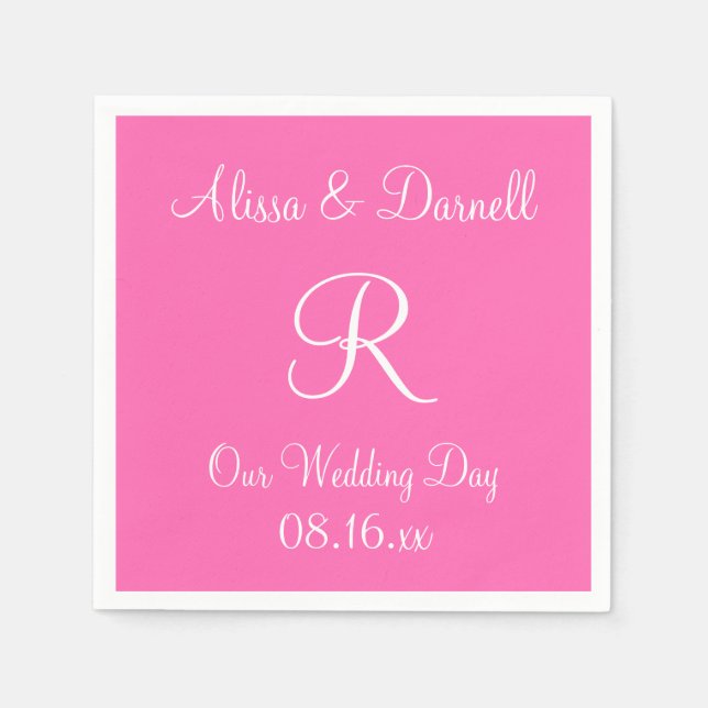 Monogram Hot Pink Stylish Full Color Napkins (Front)