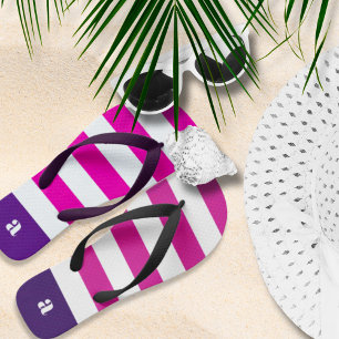 Monogram Hot Pink White Stripes Flip Flops