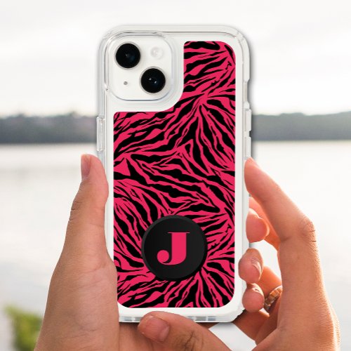 Monogram Hot Pink Zebra Clear Speck iPhone 14 Case