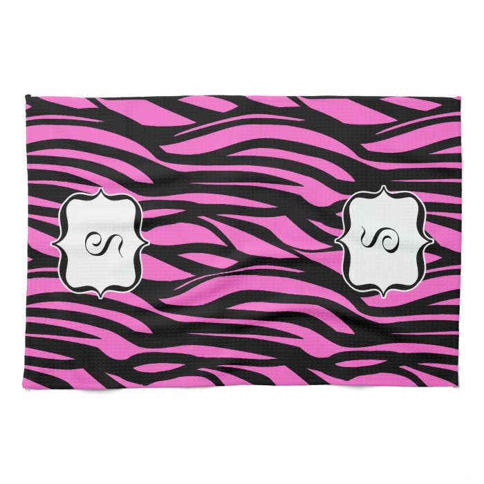 Monogram Hot Pink Zebra Print Kitchen Towel