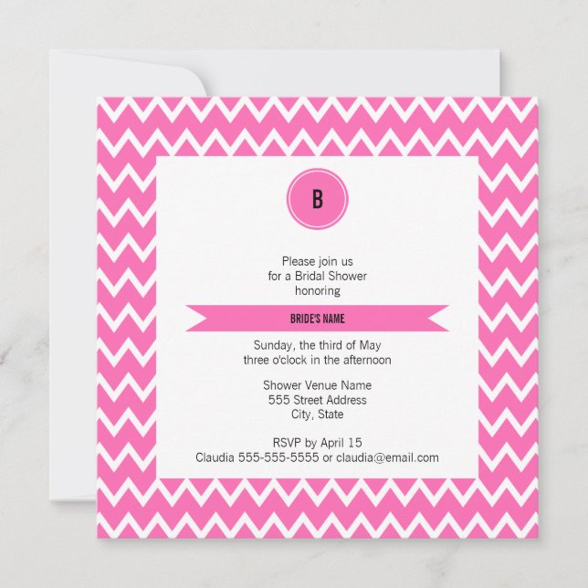 Monogram Hot Pink Zigzag Pattern Bridal Shower Invitation (Front)