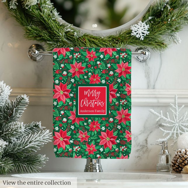 Monogram hot red magenta green preppy Christmas  Bath Towel Set (Monogram hot red magenta green preppy Christmas Bath Towel Set)