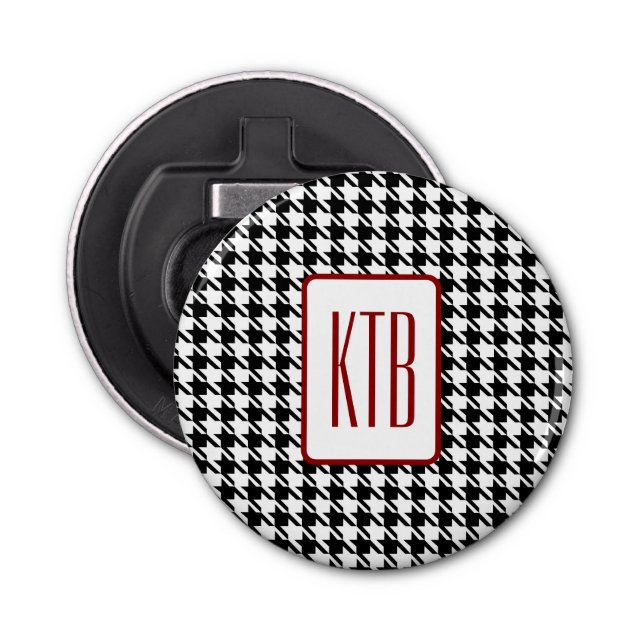 Monogram Houndstooth 2.25-in Button Magnet Bottle Opener (Front)