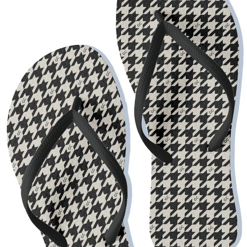 Monogram Houndstooth Custom Black Off white Flip Flops