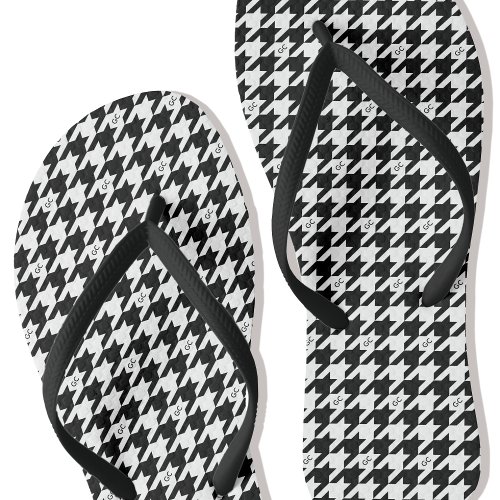 Monogram Houndstooth Custom Black White Flip Flops