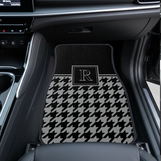 Monogram Houndstooth Pattern Black & Grey Car Floor Mat (Creator Uploaded)