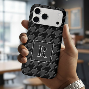 Monogram Houndstooth Pattern Black & Grey Wood iPhone 17 Pro Max Case