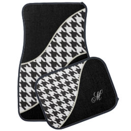 Monogram Houndstooth Pattern | Black &amp; White Car Floor Mat
