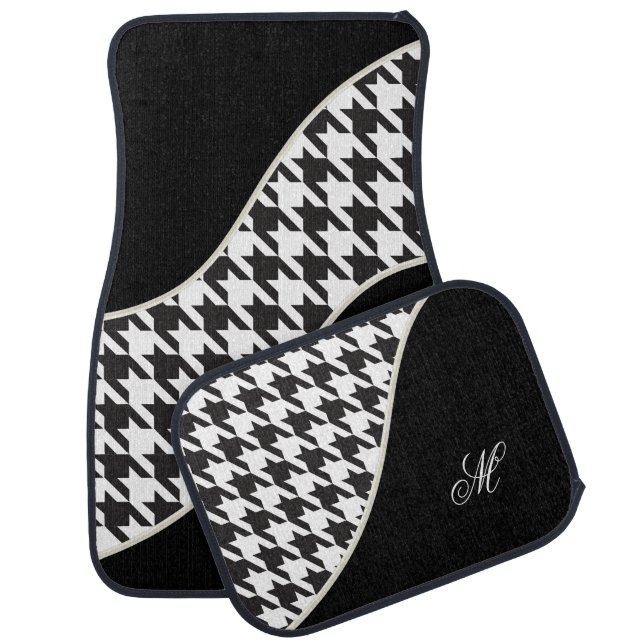 Monogram Houndstooth Pattern | Black & White Car Floor Mat (Set)