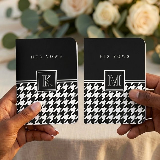 Monogram Houndstooth Pattern Black & White Foil Vow Books (Creator Uploaded)