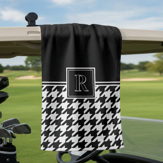 Monogram Houndstooth Pattern Black & White Golf Towel (Monogram Houndstooth Pattern Black & White Golf Towel
)