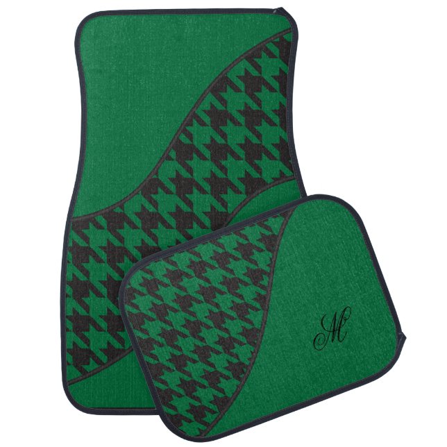 Monogram Houndstooth Pattern | Dark Green Car Floor Mat (Set)