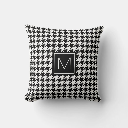 Monogram Houndstooth Pattern in Black and White Throw Pillow