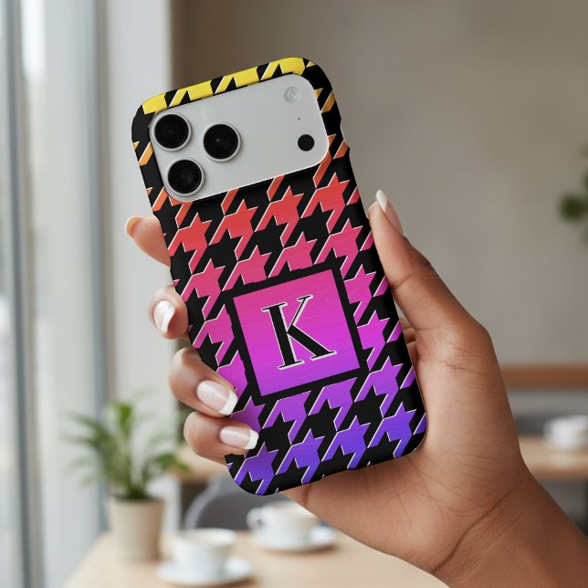 Monogram Houndstooth Pattern Rainbow Black iPhone Case (Creator Uploaded)