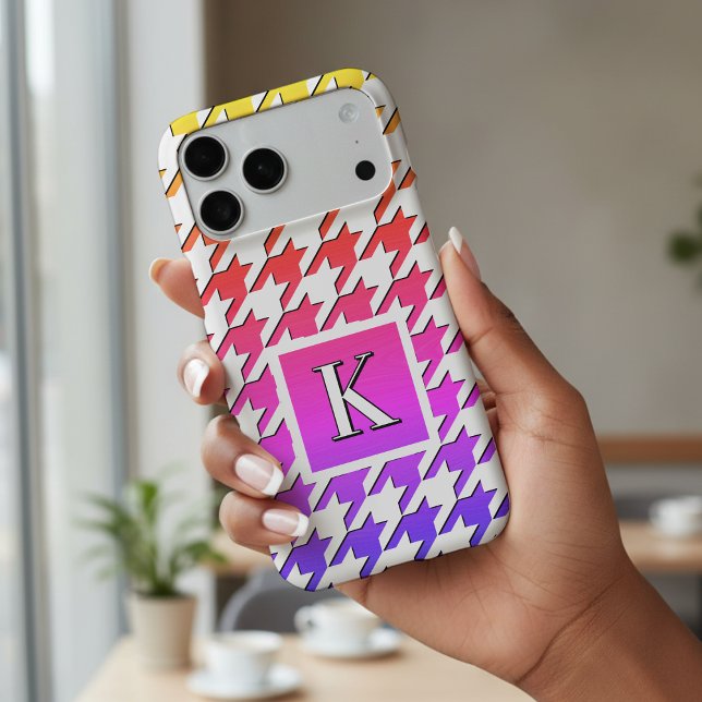 Monogram Houndstooth Pattern Rainbow White Iphone Case (Creator Uploaded)