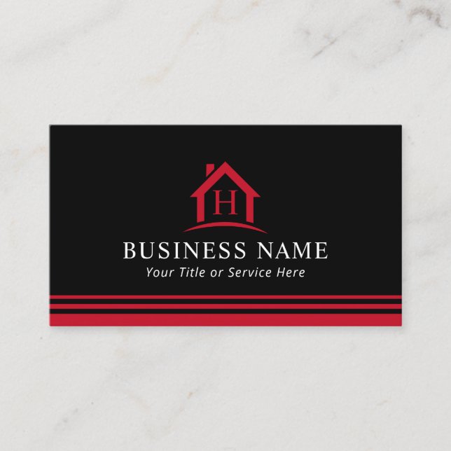 Monogram House Logo Real Estate Realtor Black Red Business Card (Front)