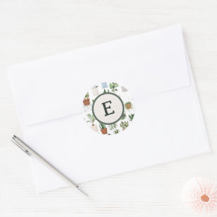 Monogram Houseplants Botanical Leaves Plant Lover Classic Round Sticker