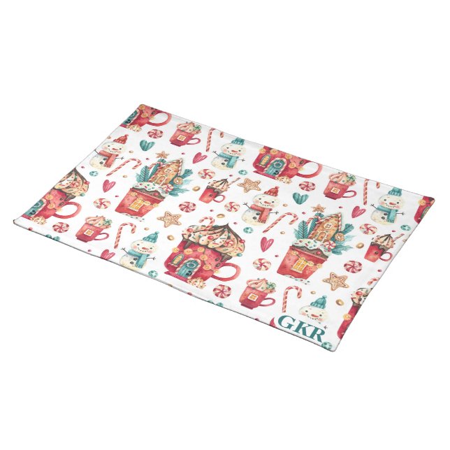 Monogram Houses and Sweets Pattern 20x14 Cloth Placemat (On Table)