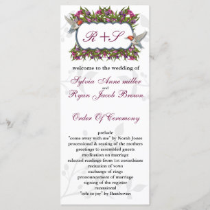 MONOGRAM humming birds Wedding program