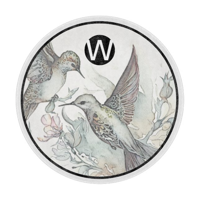 Monogram Hummingbird Glass Cutting Board (Front)