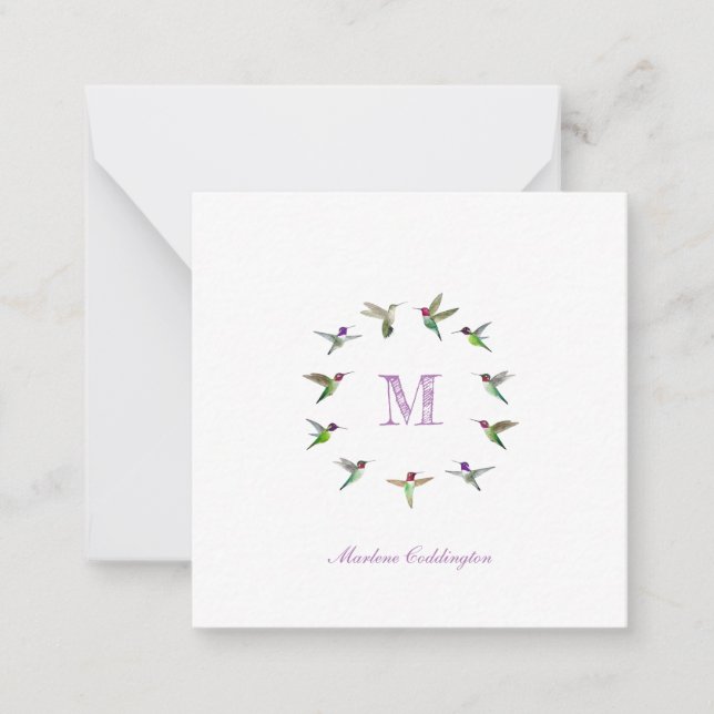Monogram Hummingbird Note Card (Front)