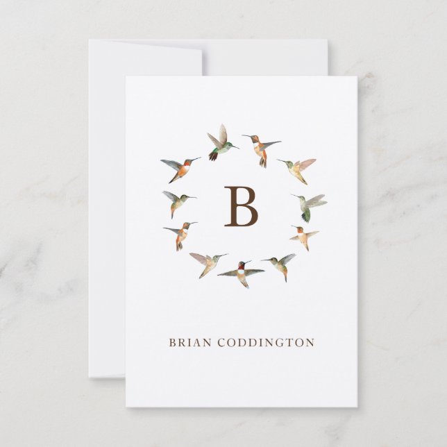 Monogram Hummingbird Note Card (Front)