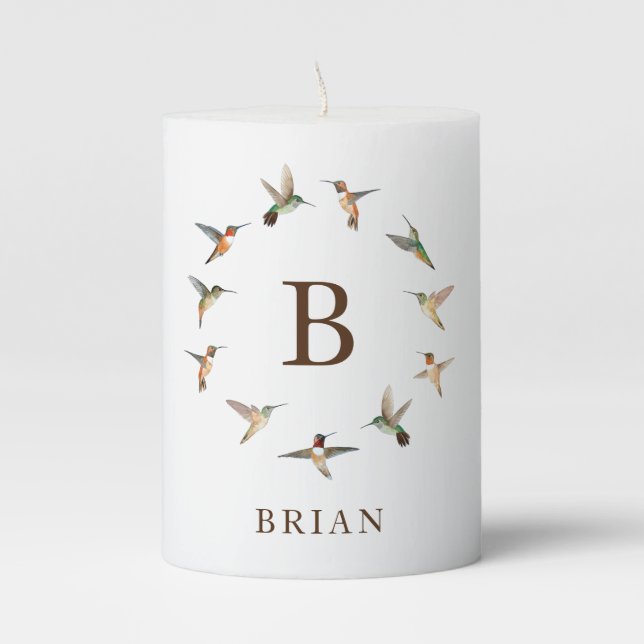 Monogram Hummingbird Pillar Candle (Front)