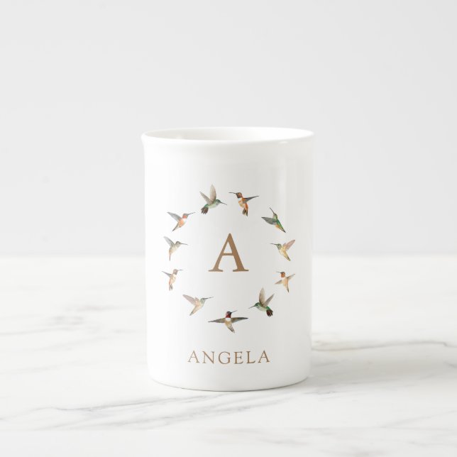 Monogram Hummingbirds Bone China Mug (Front)