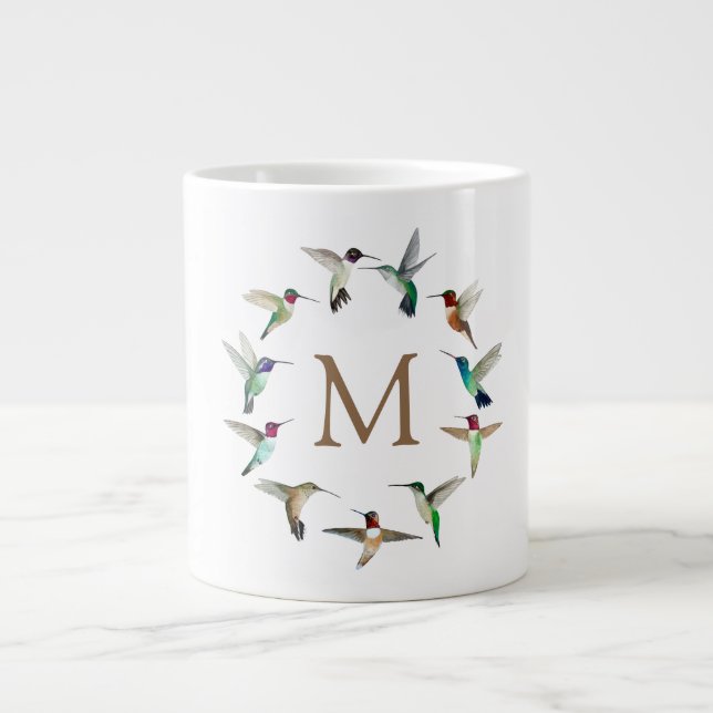 Monogram Hummingbirds Giant Coffee Mug (Front)
