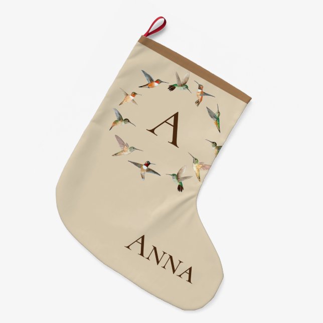Monogram Hummingbirds Large Christmas Stocking (Front (Hanging))