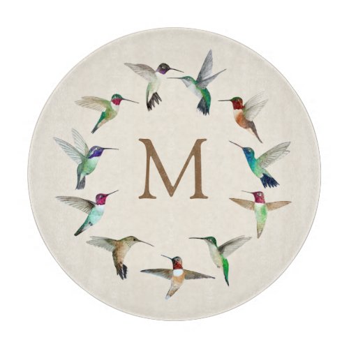Monogram Hummingbirds Round Paper Coaster Cutting Board