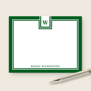 Monogram Hunter Green Border Modern Stationery Note Card