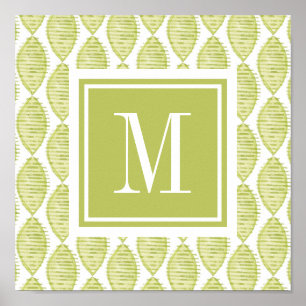 Monogram Hygge Flowers Pattern Poster