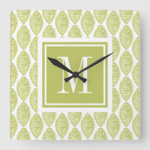 Monogram Hygge Flowers Pattern Square Wall Clock
