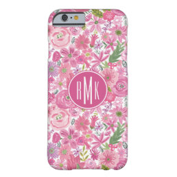 Monogram | I Do Pink Watercolor Floral Pattern Barely There iPhone 6 Case