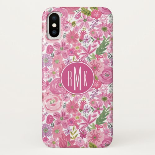 Monogram  I Do Pink Watercolor Floral Pattern iPhone X Case