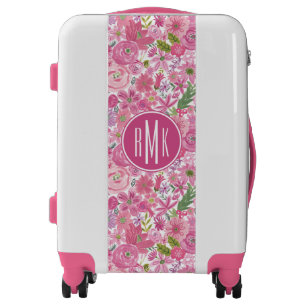 Monogram I Do Pink Watercolor Floral Pattern Luggage