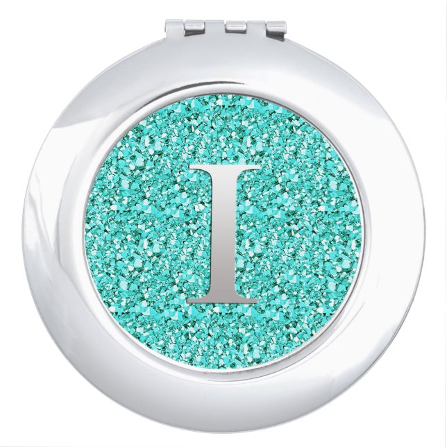 Monogram I druzy crystal - aquamarine Vanity Mirror (Front)