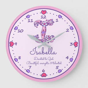 Monogram I Isabella hearts name meaning clock