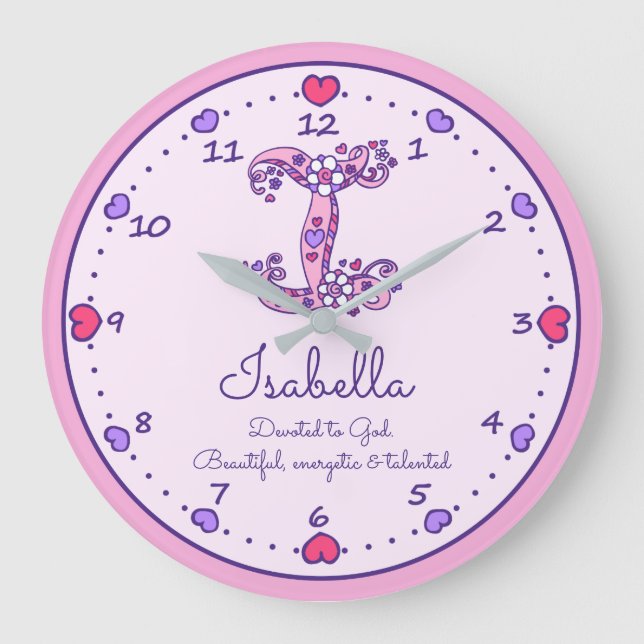 Monogram I Isabella hearts name meaning clock (Front)