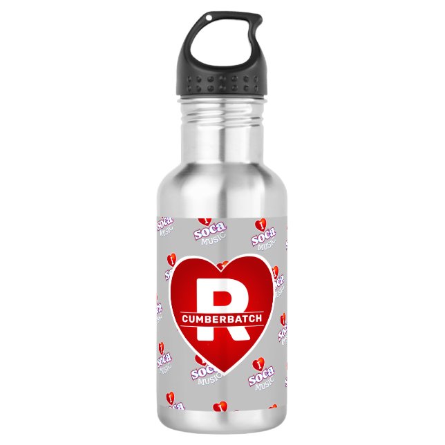 MONOGRAM I  LOVE SOCA on GREY Stainless Steel Water Bottle (Front)