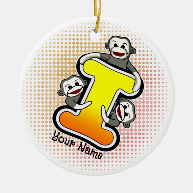 Monogram I Sock Monkey  Ceramic Ornament (Front)