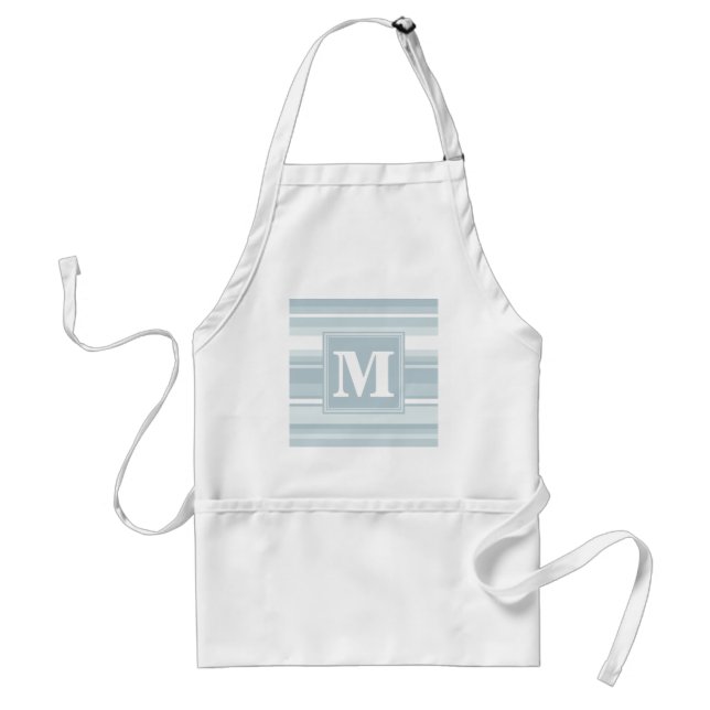 Monogram ice blue stripes adult apron (Front)